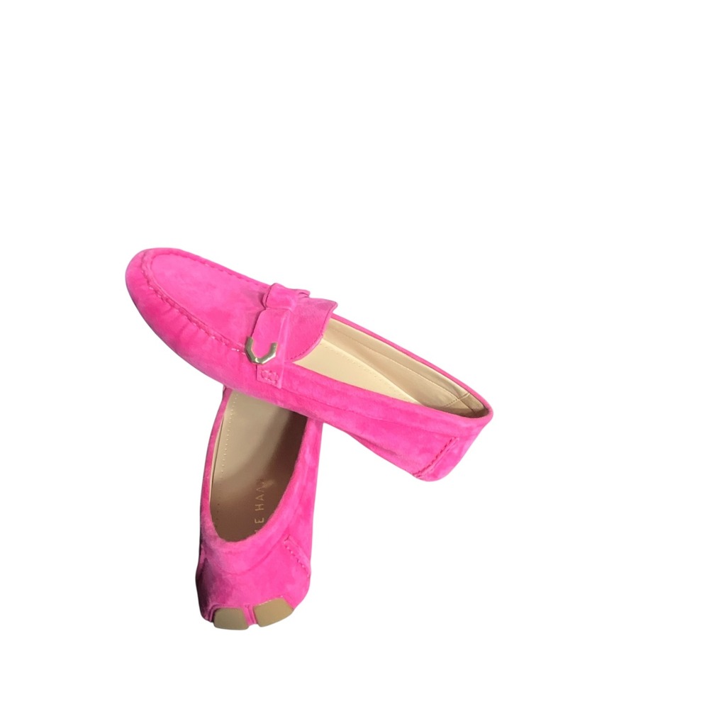 Cole Haan Evelyn Loafers Women 7.5 Pink Suede Driver Knotted Strap Gold Accent - Picture 5 of 11